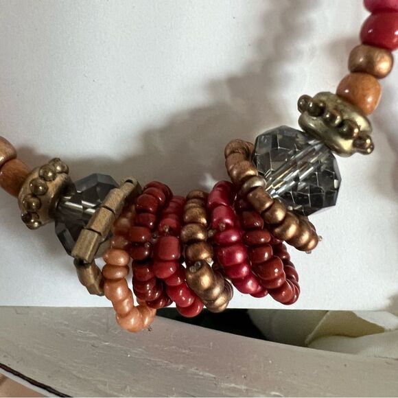 Beaded Boho Red Multicolored Resin Beaded Circle Hoop Colorful Pierced Earrings - Picture 2 of 7